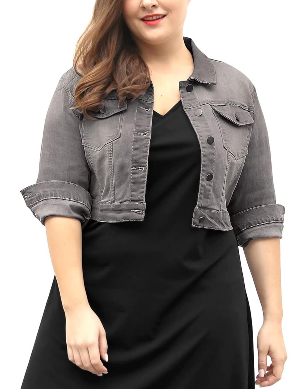 Eileen Fisher Gray Cropped Denim Jacket